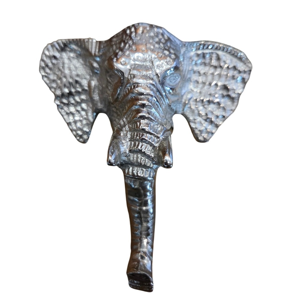 Silver Metal Elephant Head Wall Hook Animal Decor Hanger Key Holder Minimalist